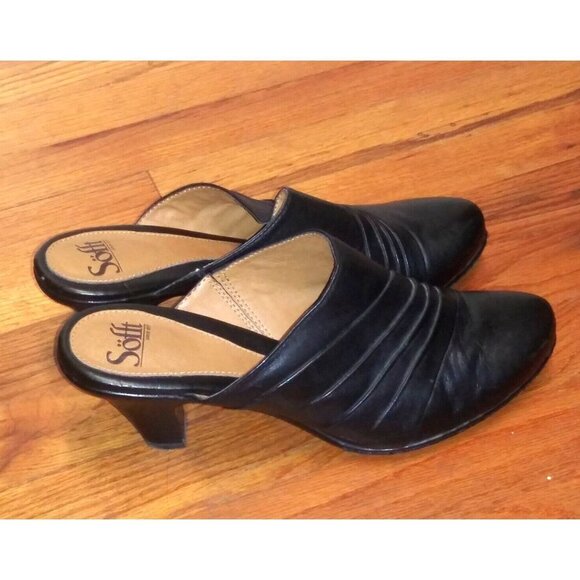 SOFFT Shoes Mules Women's 9.5M heels Black Leather Slip Ons EUC - Picture 1 of 8